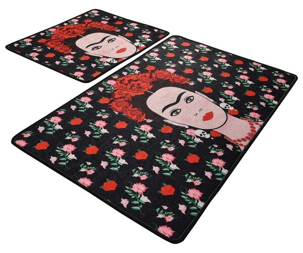 Set 2 covorase baie FRIDA, forma dreptunghiulara, poliester, multicolo