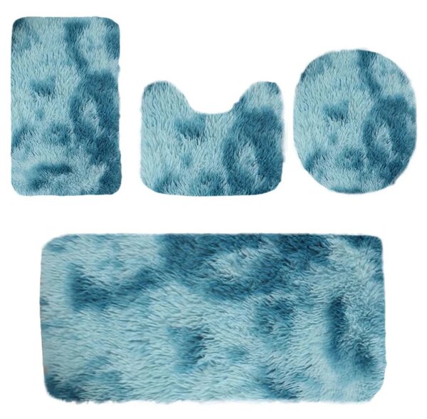 Set 4 Covorașe de Baie Antiderapante, material pufos, Turcoaz
