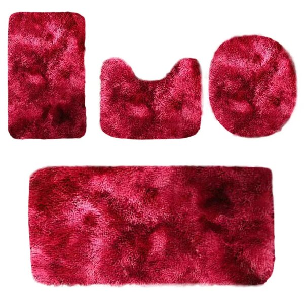 Set 4 Covorașe de Baie Antiderapante, material pufos, Roșu