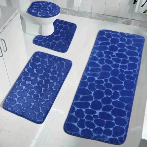 Set 4 Covorașe de Baie Antiderapante, Albastru