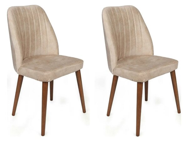 Set 2 scaune ALFA-464 V2, bej/nuc, stofa catifelata/metal, 50x49x90 cm