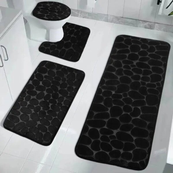 Set 4 Covorașe de Baie Antiderapante, Negru
