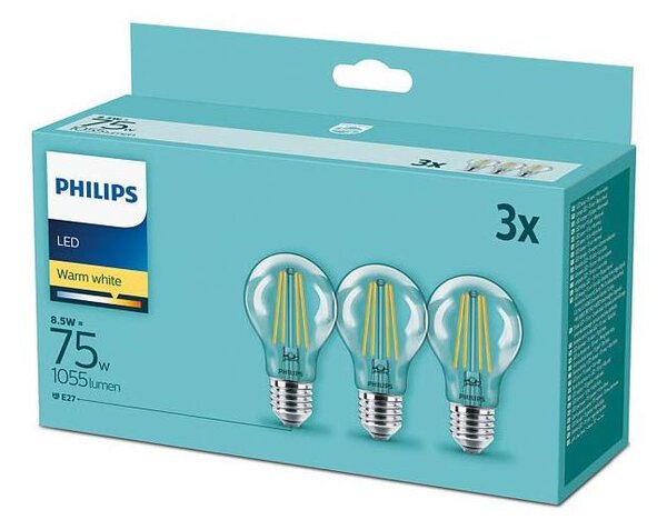 Set de 3 becuri LED vintage Philips E27/8,5W/230V 2700K