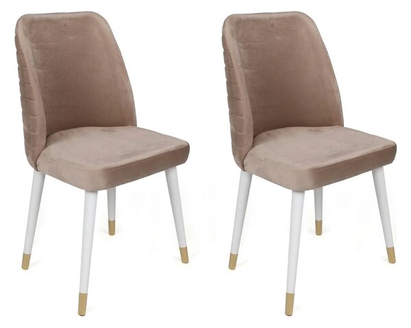 Set 2 scaune HUGO-404 V2, bej/alb, stofa catifelata/lemn, 50x49x90 cm