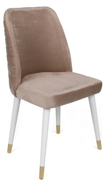 Set 2 scaune HUGO-404 V2, bej/alb, stofa catifelata/lemn, 50x49x90 cm