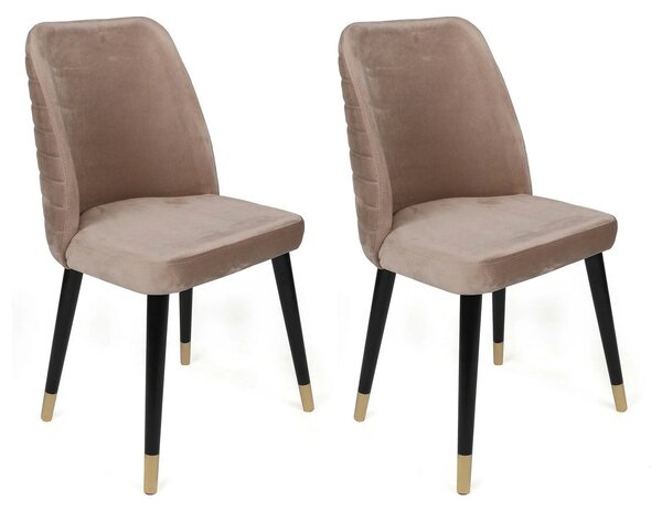 Set 2 scaune HUGO-364 V2, bej/negru, stofa catifelata/lemn, 50x49x90 c