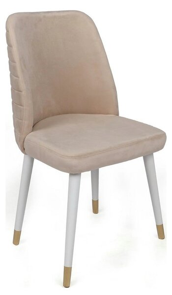 Set 4 scaune HUGO-407 V4, bej/alb, stofa catifelata/metal, 50x49x90 cm