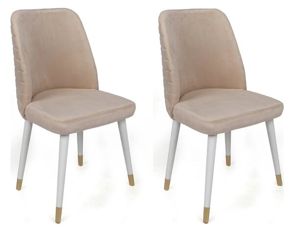 Set 4 scaune HUGO-407 V4, bej/alb, stofa catifelata/metal, 50x49x90 cm