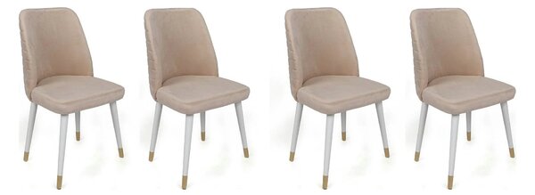 Set 4 scaune HUGO-407 V4, bej/alb, stofa catifelata/metal, 50x49x90 cm
