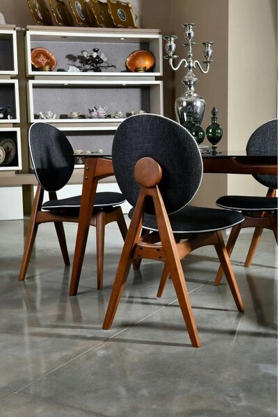 Set 2 scaune TOUCH V2, gri antracit/nuc, stofa clasica/lemn, 54x55x93