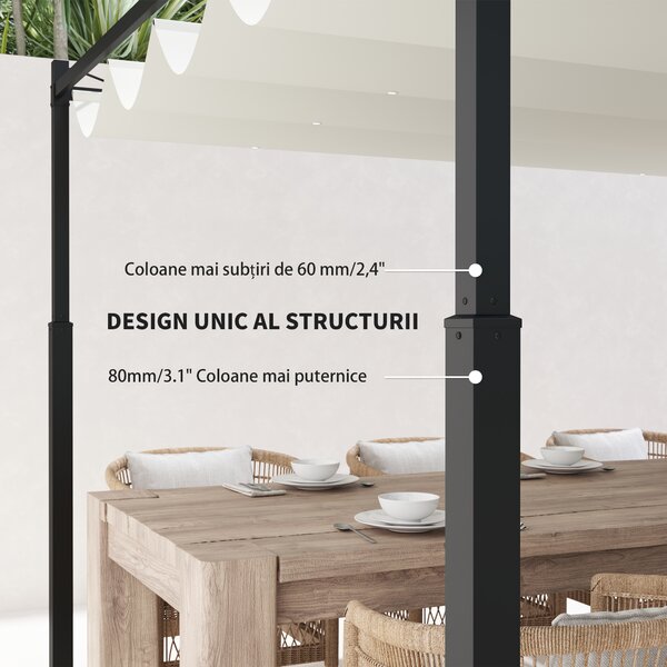 Outsunny Pergolă Pavilion cu Acoperiș Retractabil Rezistent la Apă, Culoare, 298x298x230 cm, Alb Crem | Aosom Romania