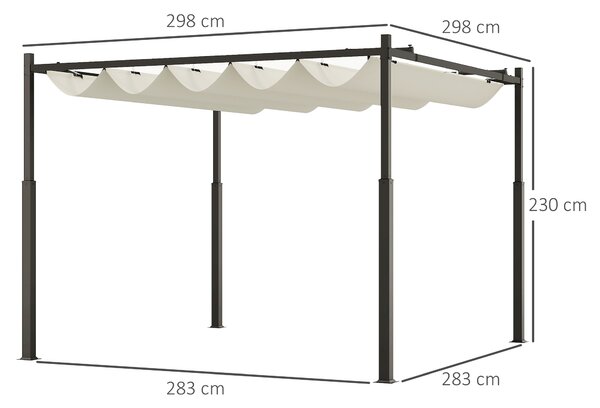 Outsunny Pergolă Pavilion cu Acoperiș Retractabil Rezistent la Apă, Culoare, 298x298x230 cm, Alb Crem | Aosom Romania