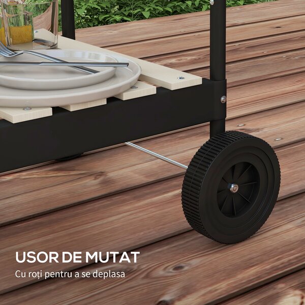 Outsunny Gratar Barbecue cu Carbune cu Inaltime Reglabila a Gratarului, Carucior Portabil pentru Gratar cu Dispozitiv de Colectare a Cenusii si Roti