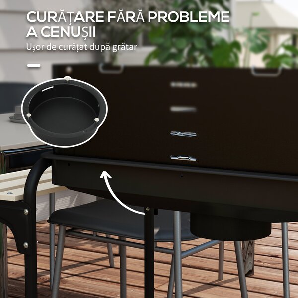 Outsunny Gratar Barbecue cu Carbune cu Inaltime Reglabila a Gratarului, Carucior Portabil pentru Gratar cu Dispozitiv de Colectare a Cenusii si Roti