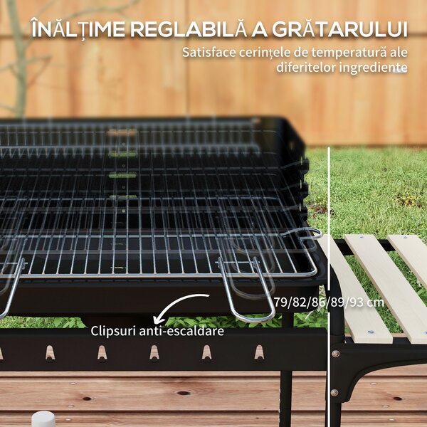 Outsunny Gratar Barbecue cu Carbune cu Inaltime Reglabila a Gratarului, Carucior Portabil pentru Gratar cu Dispozitiv de Colectare a Cenusii si Roti
