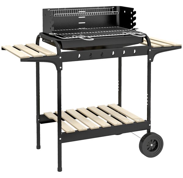 Outsunny Gratar Barbecue cu Carbune cu Inaltime Reglabila a Gratarului, Carucior Portabil pentru Gratar cu Dispozitiv de Colectare a Cenusii si Roti