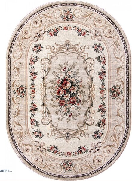 Covor Clasic Sufragerie, Model 535 106, Covor Living Dormitor, Crem Bej Oval, Crem, 100x200
