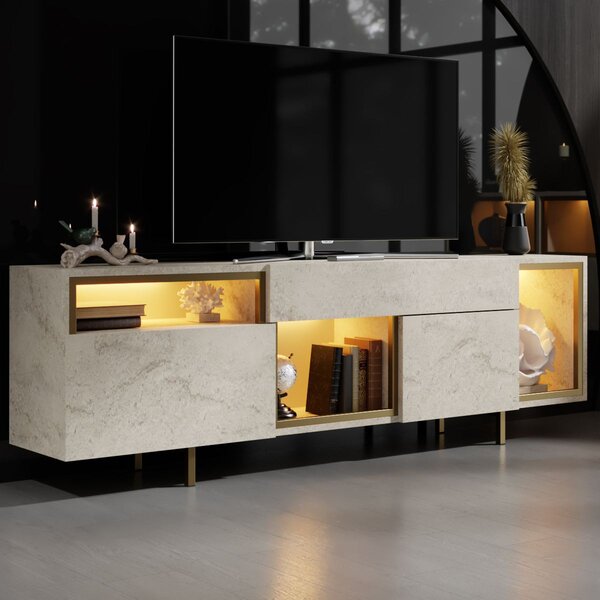 Comodă TV/ Dulap TV Norvick (travertin + auriu). Promo -15%. 1153568