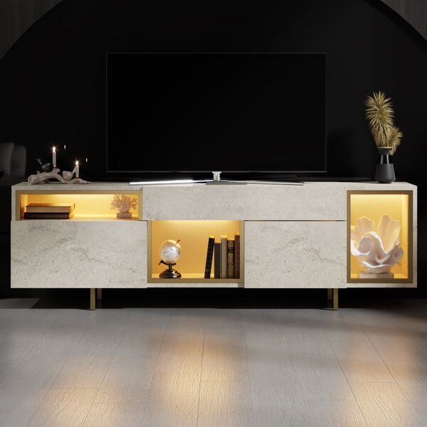 Comodă TV/ Dulap TV Norvick (travertin + auriu). Promo -15%. 1153568