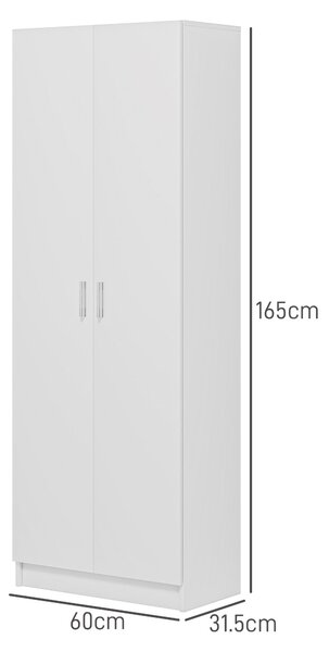 HOMCOM Dulap Multifuncțional cu Uși Batante, 5 Rafturi și 3 Niveluri Reglabile, 60x31,5x165 cm, Alb | Aosom Romania