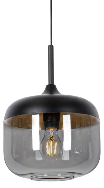 Lampă suspendată de design neagră cu auriu și sticlă fumurie - Kyan