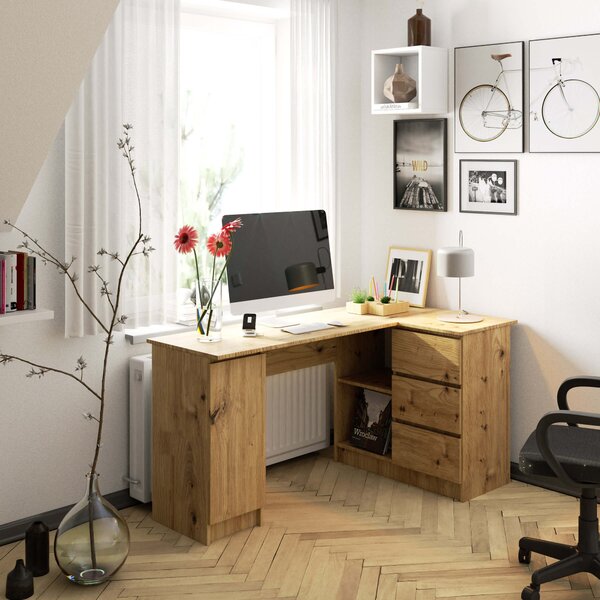 Masă PC de colț Bevin (Stejar artisan) (D). Promo -19%. 1152067