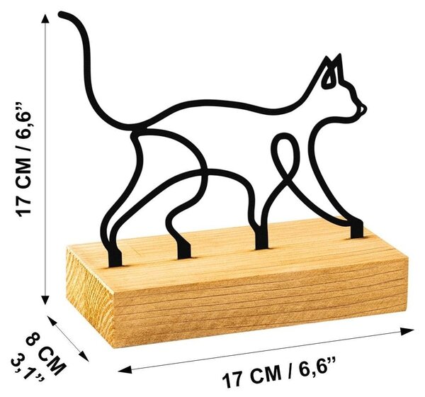 Accesoriu decorativ MEOW, negru/stejar, metal/lemn, 17x8x17 cm
