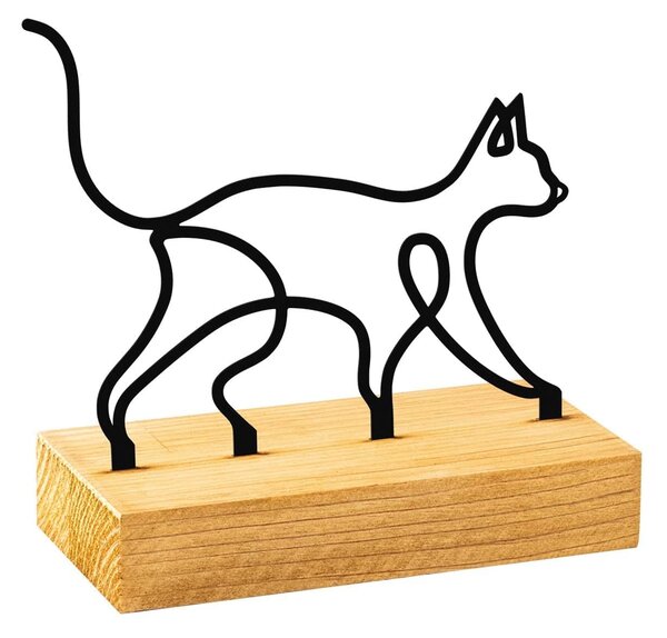 Accesoriu decorativ MEOW, negru/stejar, metal/lemn, 17x8x17 cm