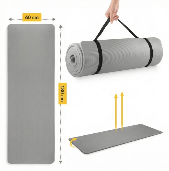 Saltea fitness NBR, 180 × 60 cm, 1 cm, gri