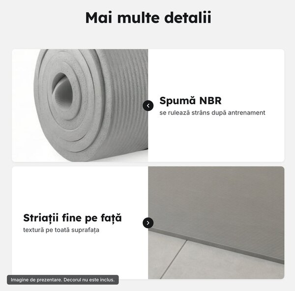Saltea fitness NBR, 180 × 60 cm, 1 cm, gri
