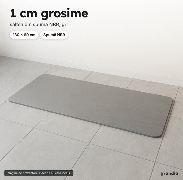 Saltea fitness NBR, 180 × 60 cm, 1 cm, gri