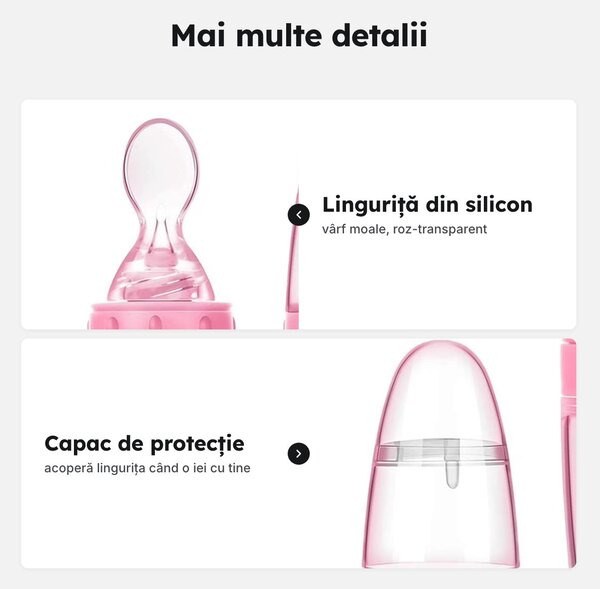 Linguriță din silicon cu rezervor gradat pentru bebeluși, 20,3 cm, roz