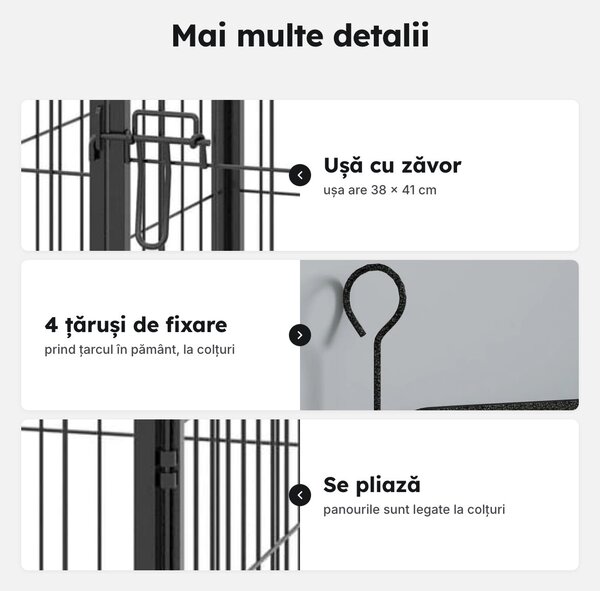 Țarc pliabil pentru căței, 82 × 82 × 60 cm, 4 panouri metalice, ușă cu zăvor, gri