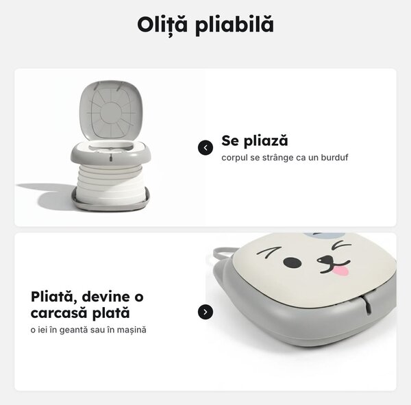 Oliță portabilă pliabilă pentru copii, pentru mașină și călătorii, gri