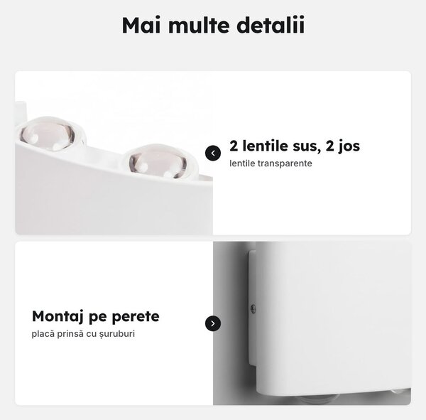 Aplică LED de exterior 4 W, albă, IP44, lumină în sus și în jos