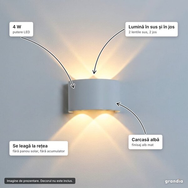 Aplică LED de exterior 4 W, albă, IP44, lumină în sus și în jos