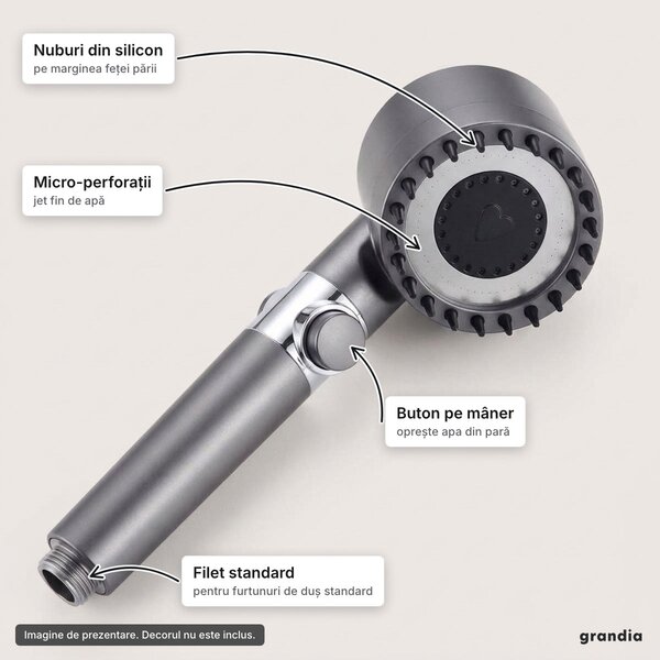 Pară de duș cu filtru, presiune mare și consum redus de apă