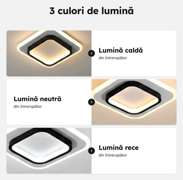 Lustră LED pătrată Loki 24 cm, 2.000 lm, 3 culori de lumină, alb cu negru