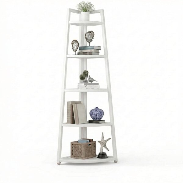 Raft biblioteca de colt cu 5 polite, alb, 52 x 34 x 110cm