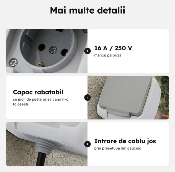 Priză aparentă cu capac și împământare, 16 A, gri