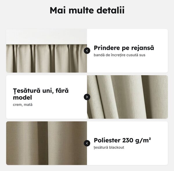 Draperie blackout crem cu rejansă, 140x244 cm, opacitate 90%