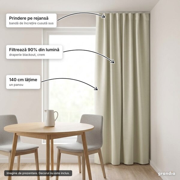 Draperie blackout crem cu rejansă, 140x244 cm, opacitate 90%