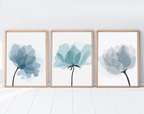 Set 3 tablouri HUHU206, albastru/alb, 30x40 cm