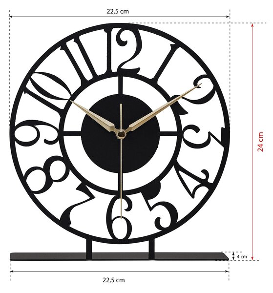 Ceas decorativ CLOCK BONNI, negru, metal, 23x24 cm