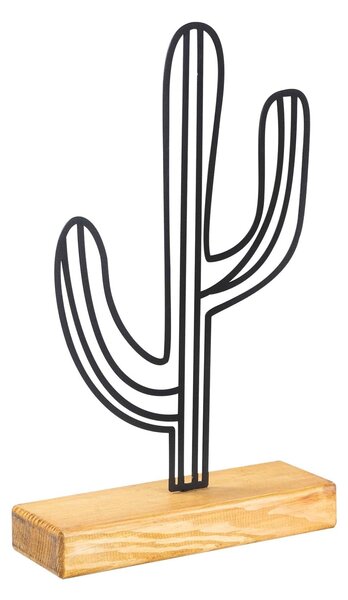 Accesoriu decorativ CACTUS, negru/stejar, metal/lemn, 22x41 cm