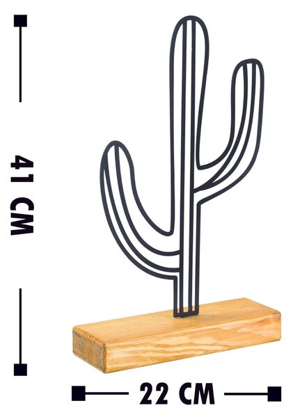 Accesoriu decorativ CACTUS, negru/stejar, metal/lemn, 22x41 cm