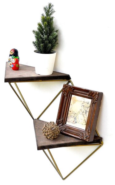Set 2 polite WR075, stejar inchis/auriu, lemn/metal, 30x13x33 cm