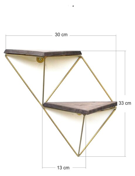 Set 2 polite WR075, stejar inchis/auriu, lemn/metal, 30x13x33 cm