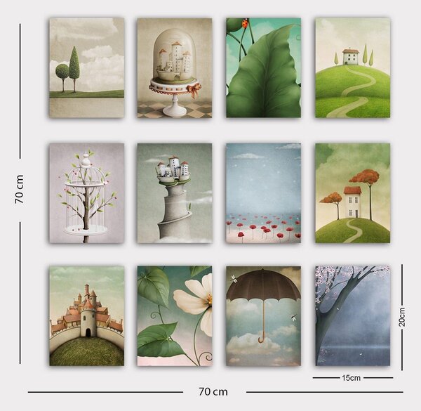 Set 12 tablouri 12MDF29YS, multicolor, 15x20 cm
