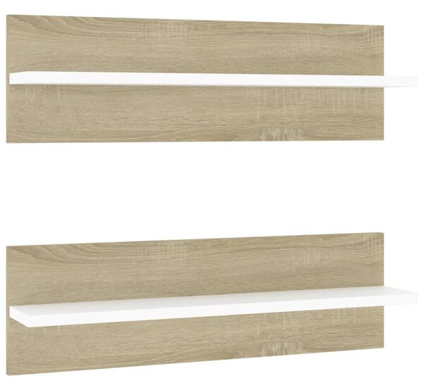 Rafturi de perete 2 buc., alb/stejar sonoma, 60x11,5x18 cm, PAL